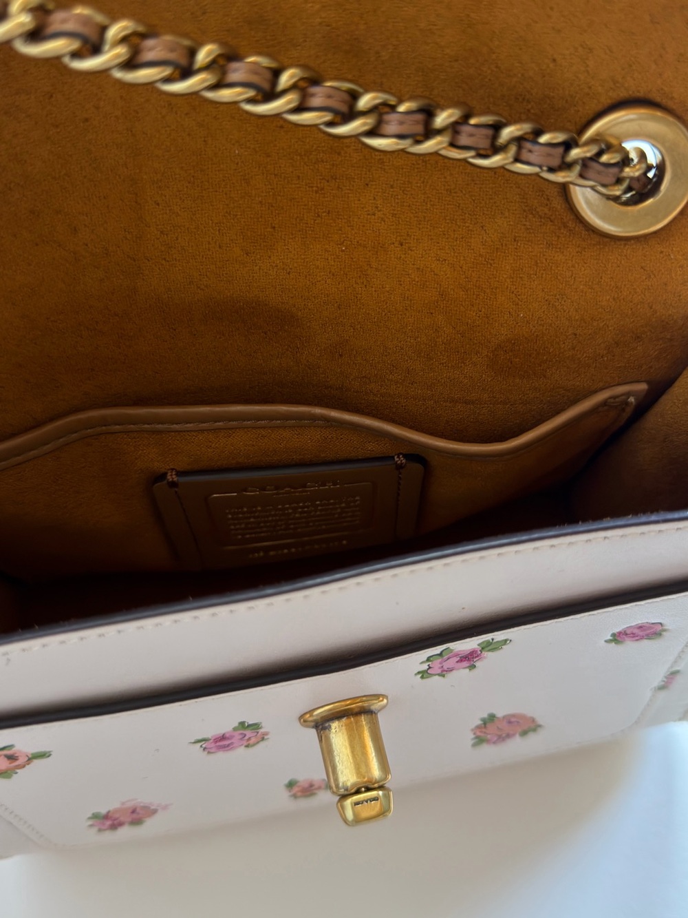Coach White Floral Turnlock Crossbody Bag with Gold Chain - Picture 6 of 8